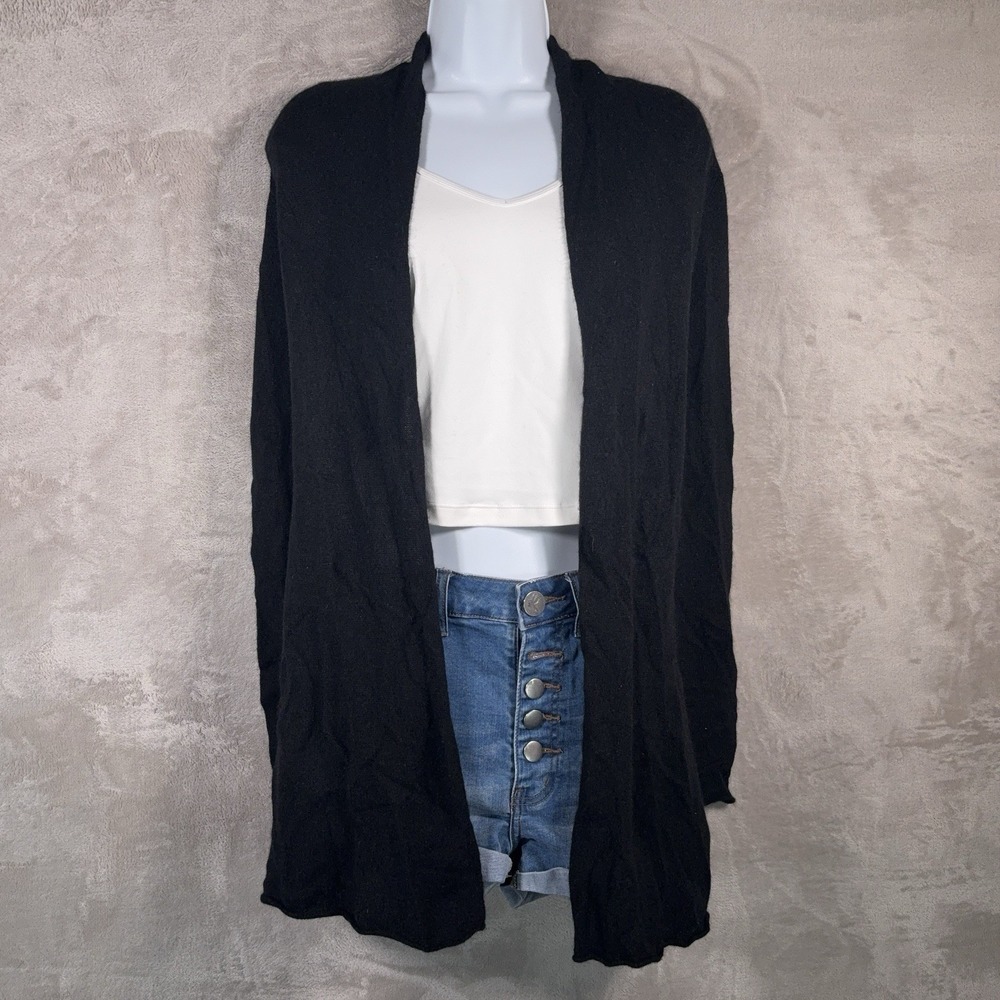 White + Warren Cashmere Draped Open Front Cardigan Womens Size‎ XS Black